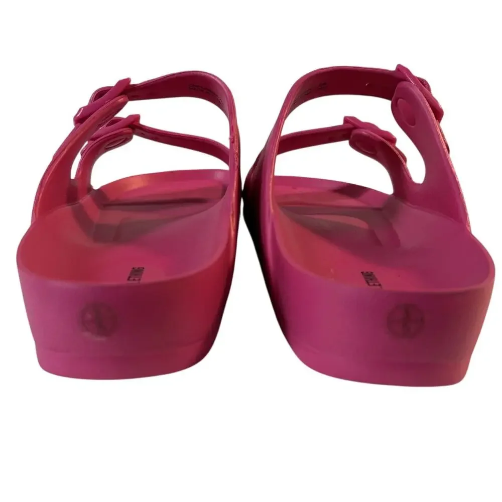New In Bag PrettyLittleThing Bright Pink Wide Fit Buckle Footbed EVA Sliders-US5 - Picture 4 of 8